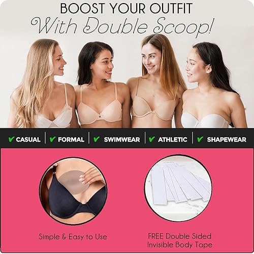 Vista 6 de Double Scoop Push Up Inserts wBonus Tape Sticky Strips, Instant Breast Implants, Replacement Bra Pads, Add A Cup AB,C,D