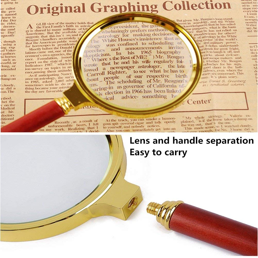 Lupas 5X Lente HD Lupa de Mano con Mango Personas mayores Lectura Libros Periódicos Mapas Pasatiempos Manualidades Tallado Identificación Lupa