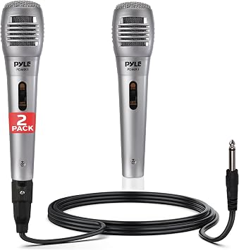 Pyle Professional Dynamic Microphone - 2-Pack Unidirectional Handheld Mic with Built-in Pop Filter, High Signal Output, 6.5 ft. XLR Audio Cable, Ideal for Stage, Karaoke & Studio Performances
