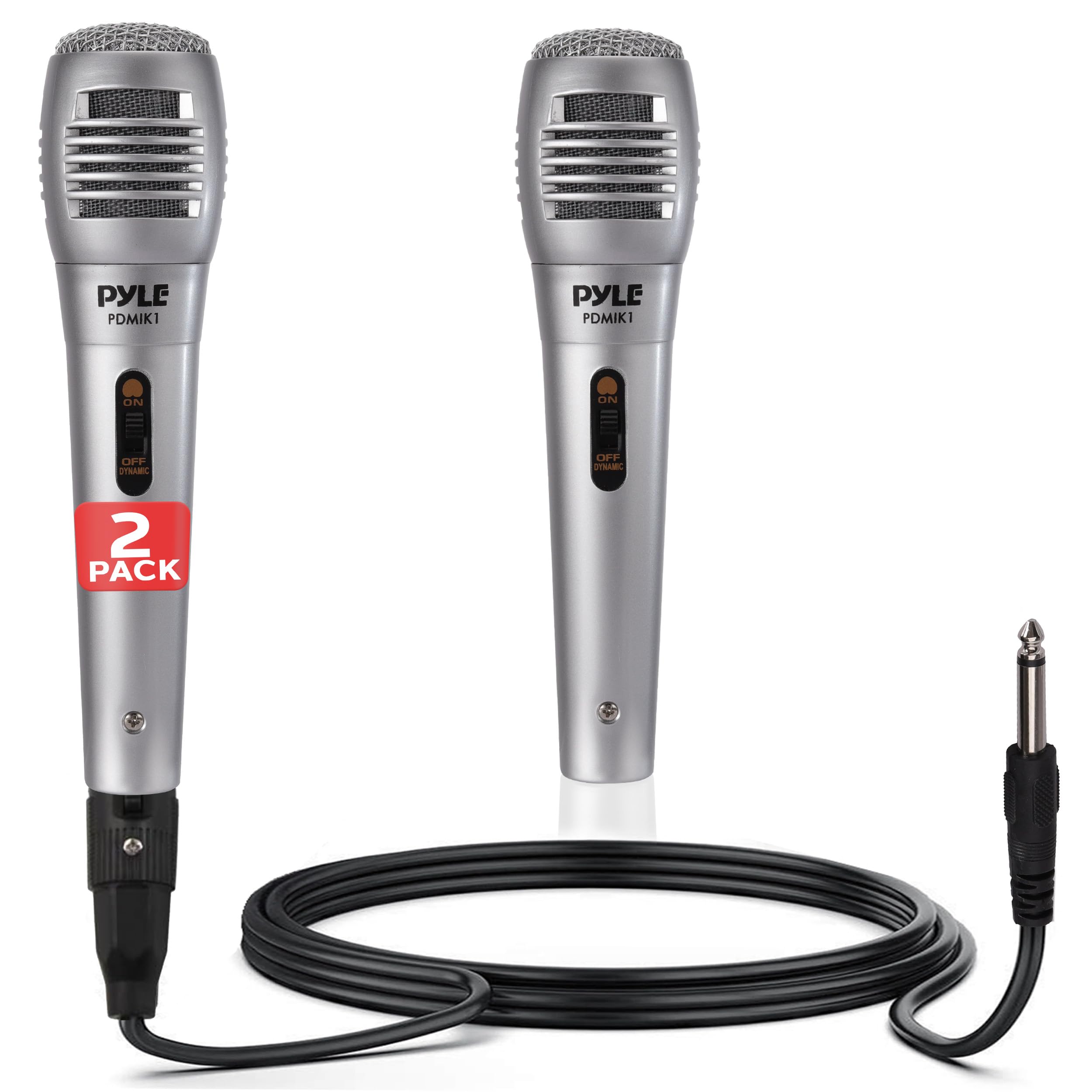 Pyle Professional Dynamic Microphone - 2-Pack Unidirectional Handheld Mic with Built-in Pop Filter, High Signal Output, 6.5 ft. XLR Audio Cable, Ideal for Stage, Karaoke &amp; Studio Performances