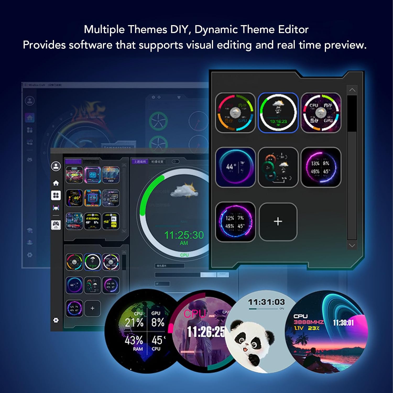 2.1 Inch Computer Temp Monitor,PC Temperature Display,PC Sensor Panel Support DIY Dynamic Theme,RGB GPU CPU Temperature Display Case Secondary Screen (Black)