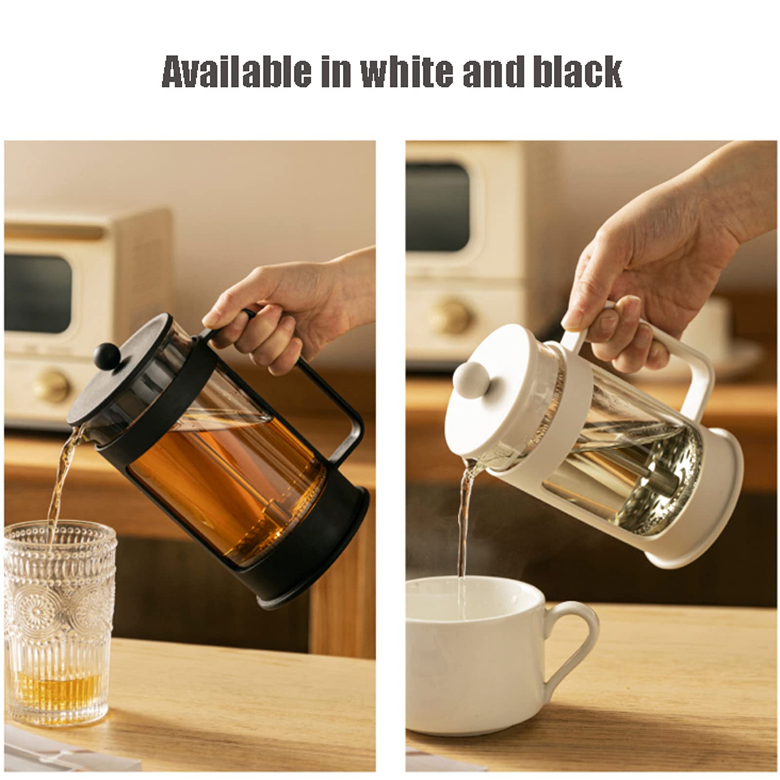 French Press ekspres do kawy z potrójnym filtrem ze stali nierdzewnej, prasa do kawy w kawiarni, żaroodporne szkło borokrzemowe, do filtra kawy, herbaty luźnej i spienionego mleka, czarny, 900 ml
