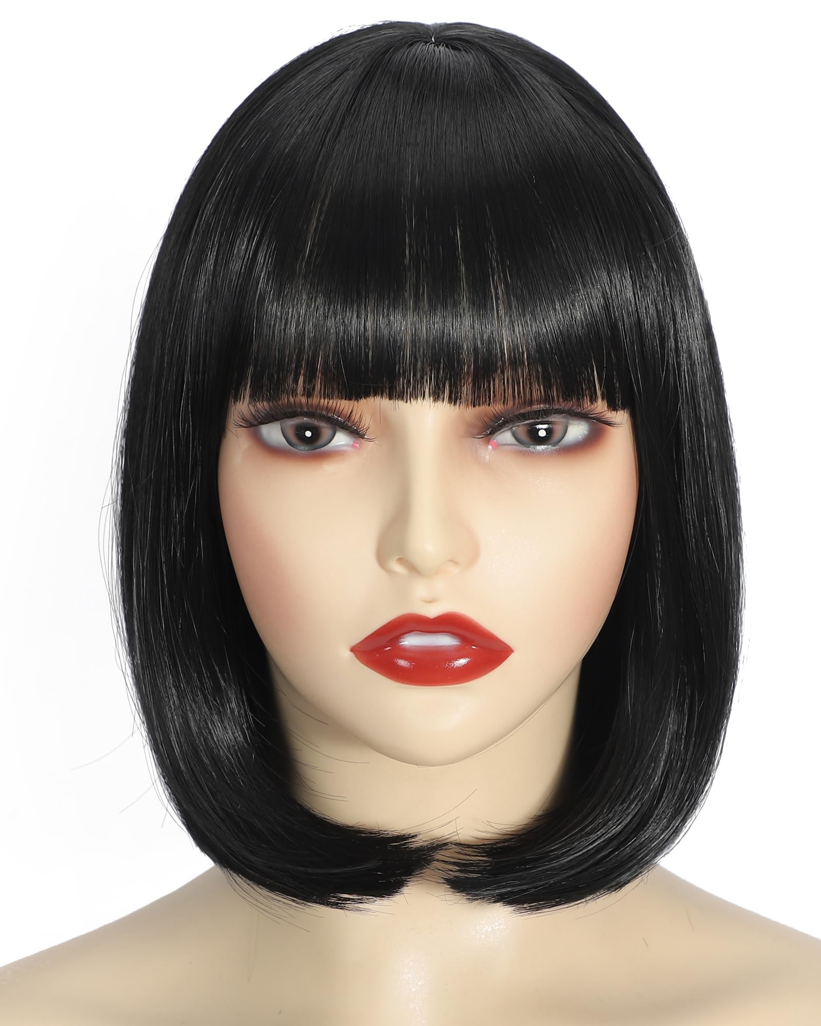 ヘアウィッグ　ショートボブ Amazon.co.jp: 前髪付きショートボブウィッグ、ナチュラルブラック合成