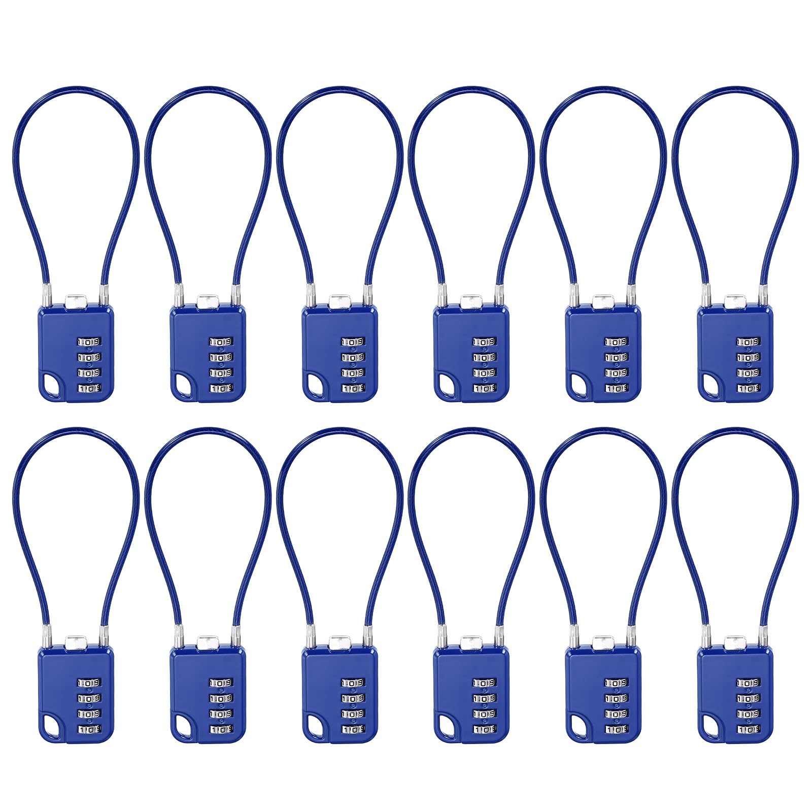 Cadenas à combinaison à 4 chiffres avec câble flexible de 7.9in / 20 cm – 12 verrous réinitialisables pour valise, bagages, sac à dos, boîte à outils, casiers de gym, casiers, casque, bleu
