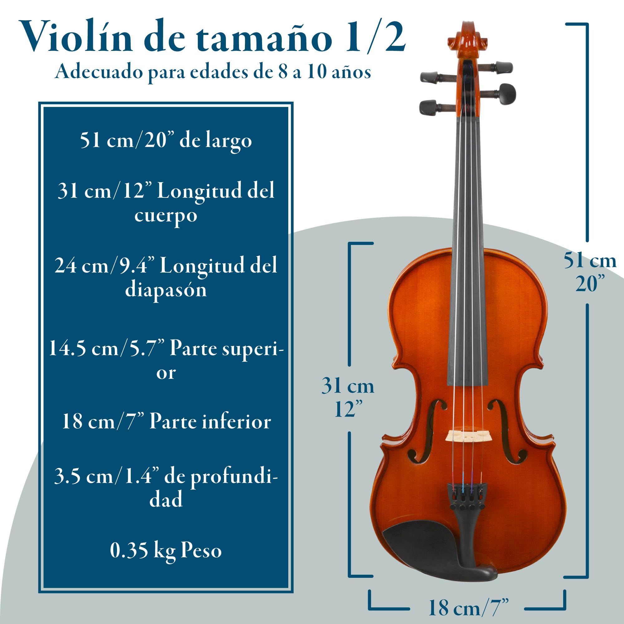 Forenza Prima, Conjunto De Violín De Tamaño 1/2 Con Diapasón De Madera Dura, Clavijas De Ébano, Estuche Rígido Liviano, Arco De Madera, Colofonia, Cuerdas Con Núcleo De Acero