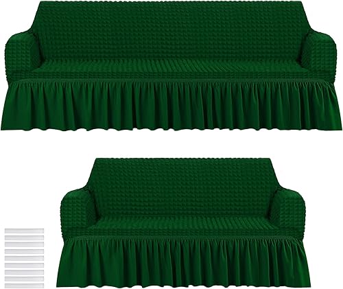 Juego de 2 fundas de sofá para sofá, funda de sofá con falda, duradera, lavable, de alta elasticidad, fundas de muebles para sofá, sofá biplaza y