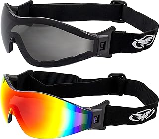 2 Pairs of Global Vision Z-33 Padded Motorcycle Skydiving Goggles Smoke + Red Mirror Lenses