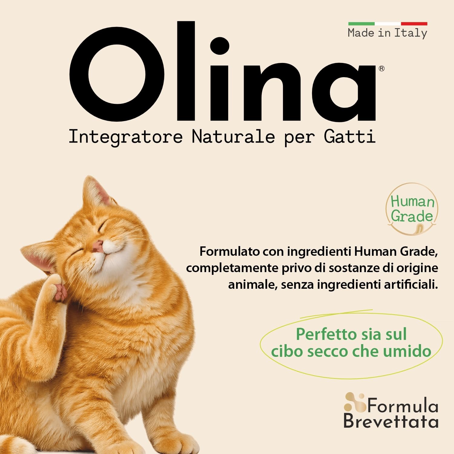 Olina Dermal Gatto - Integratore naturale da spruzzare direttamente sul cibo secco o umido, nutre la pelle e riduce le irritazioni, Calma il prurito, ridona lucentezza - ml 150 Spray