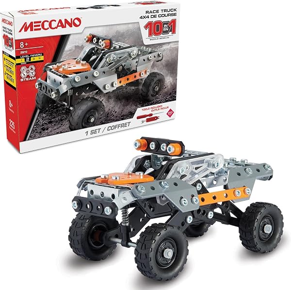 BANDAI – Meccano 4x4 da corsa 10 in 1 – Kit di Costruzione 10 Modelli – 225 pezzi, attrezzi, istruzioni – Kit Attività Modello veicoli da corsa – Giocattolo Bambini 8+ – APM11115 - 1