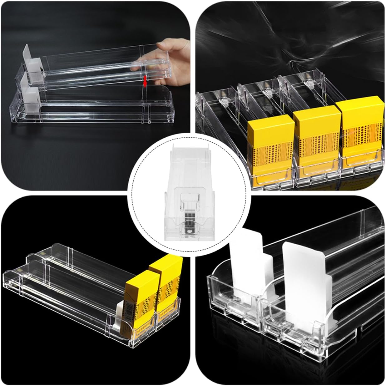 IMIKEYA 3 Pack Spring Loaded Shelf Pushers, Plastic Retail Display Racks | Automatic Product Facing System for Cigarette Packs, Convenience Store Gondola Shelves and Display Cases