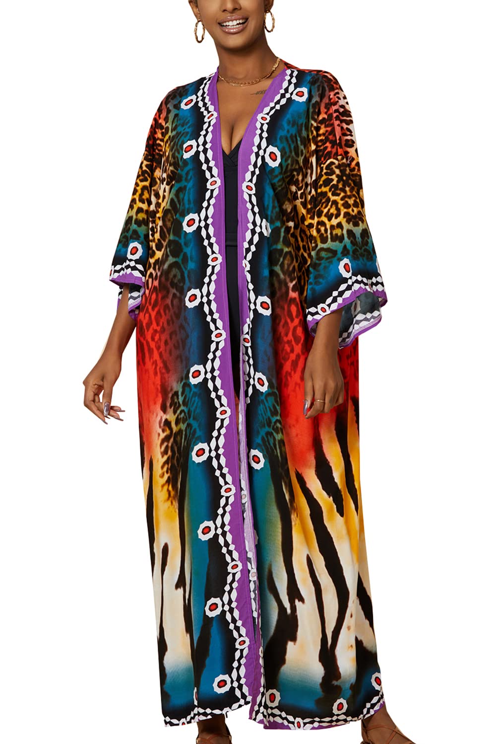 YouKD Vestido Largo Bohemio con Caftán Largo de Verano para Mujer Bata de Playa Kimono Amplio Talla Única