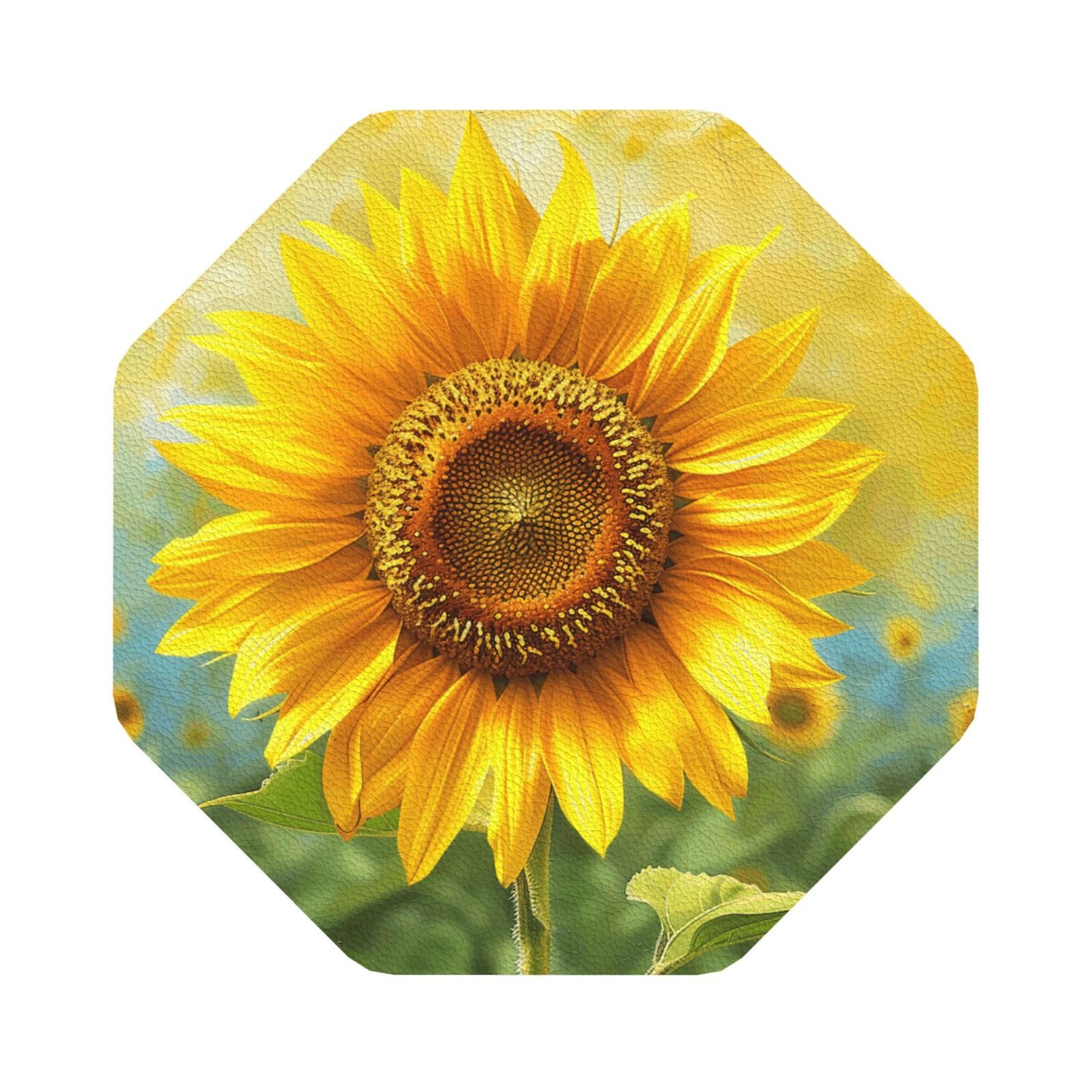 Sunflowers Print Leather Coaster Set of 6, Octagon Coasters Table Decorative Coffee Cup Beverage Coasters Wine Beer Bar Coasters for Hot Drinks Table Protection