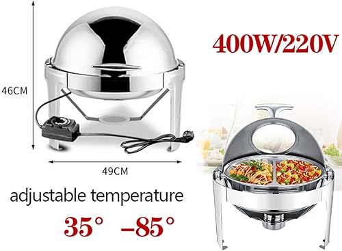 Miniatura 2 de Platos de acero inoxidable, chafers y calentadores de bufé, 6 L, calentador de alimentos para bufé, banquete de boda o fiesta, 19.3 x 19.3 x 18.1in