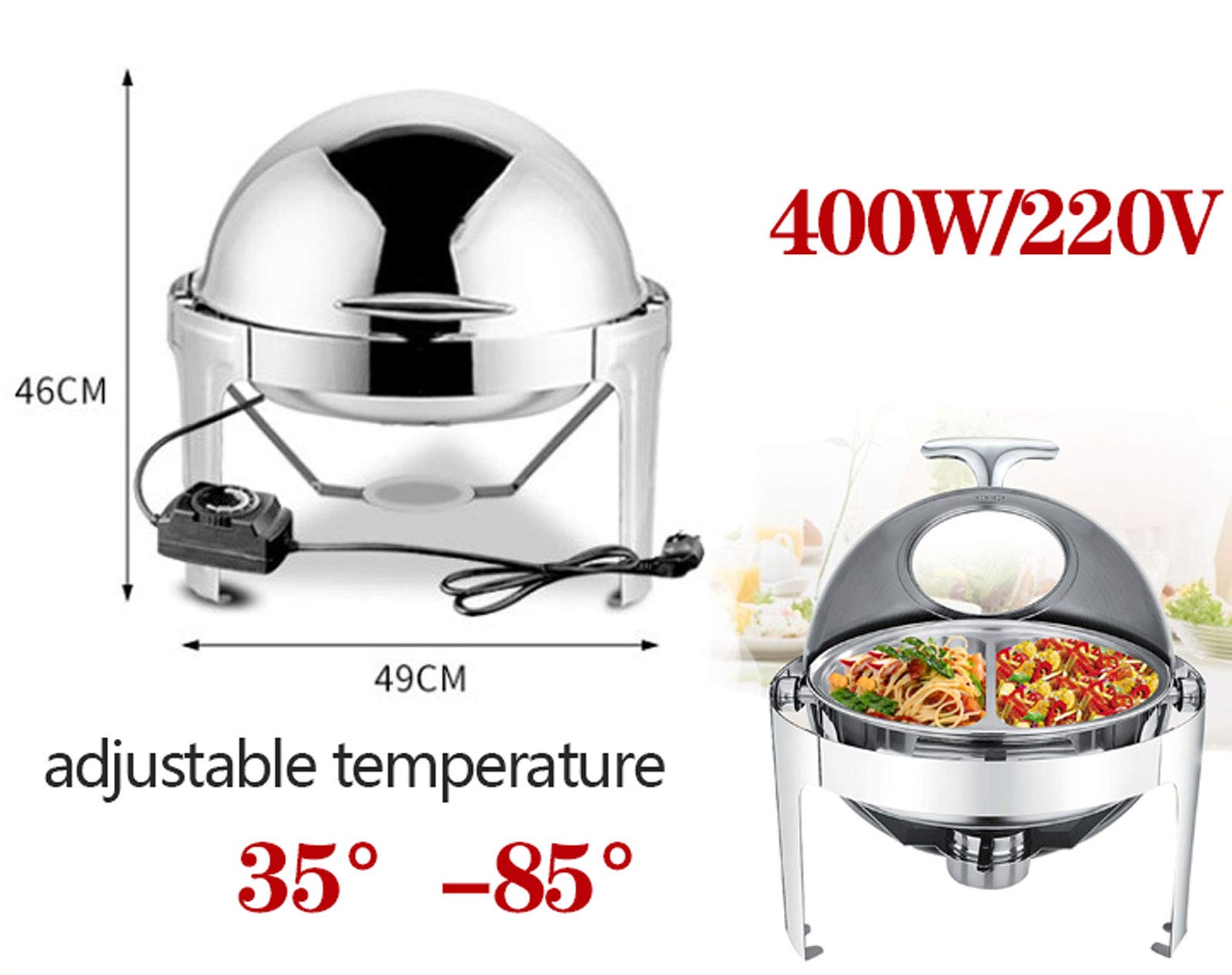 Chauffe Plat, Chafing Dish Electrique, 6L Buffets Chauffants en Acier Inoxydable Catering Chauffe-Plats pour Restaurants, Réceptions, Banquets, Fêtes à la Maison