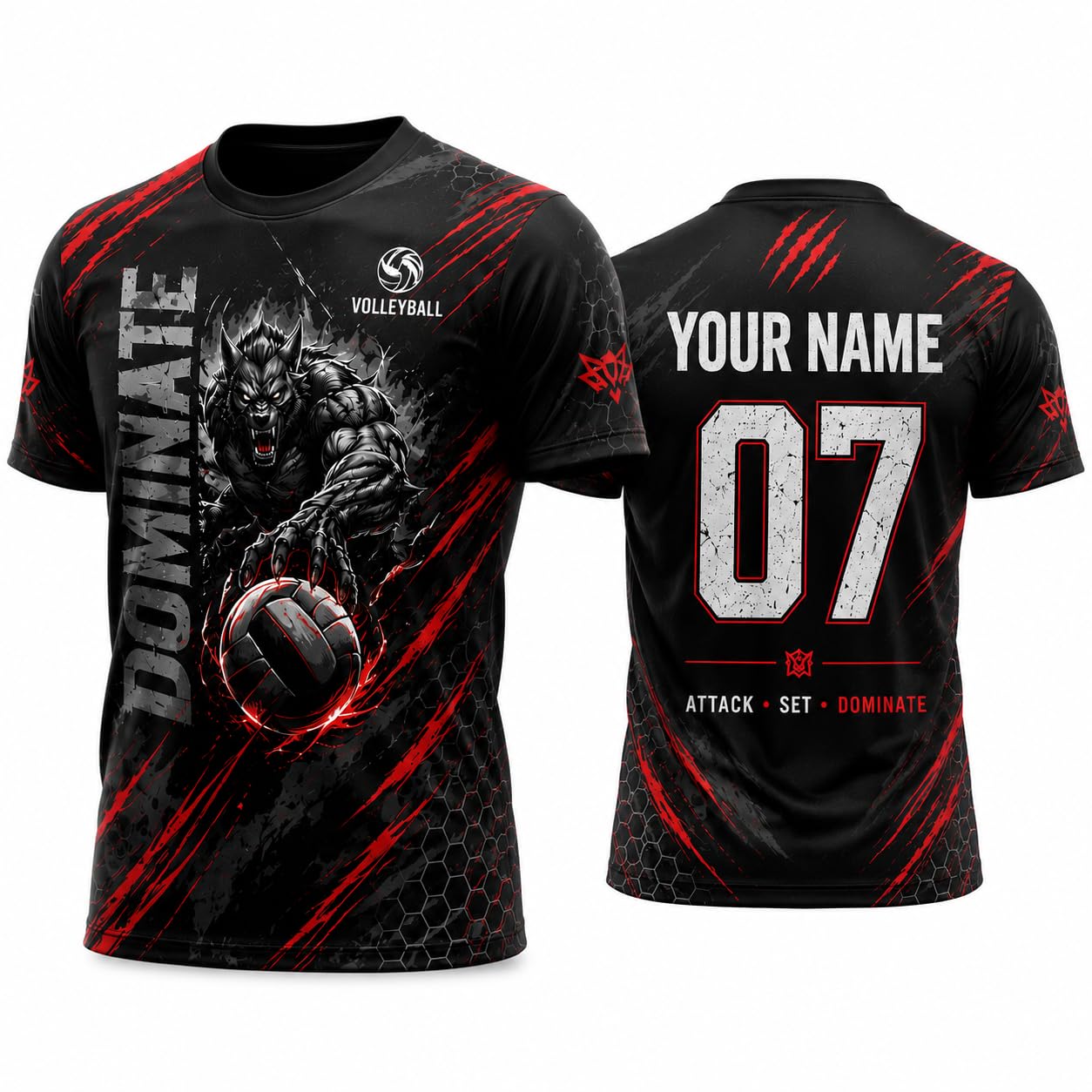 Teemates Custom Volleyball Jersey for Men, Women, Boys & Girls | Personalized Name and Number Volleyball Sports T-Shirt | Wolf Dominator Volleyball Team Uniform Shirt-image-30