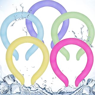 Preboun 5 Pcs Neck Cooling Tube Ice Cooling Ring Reusable Neck Wraps Wearable Hands Free Cold Ice Pack Gel for Hot Weather Summer Outdoor Indoor Heat Dissipation(Classic,Bright Colors)