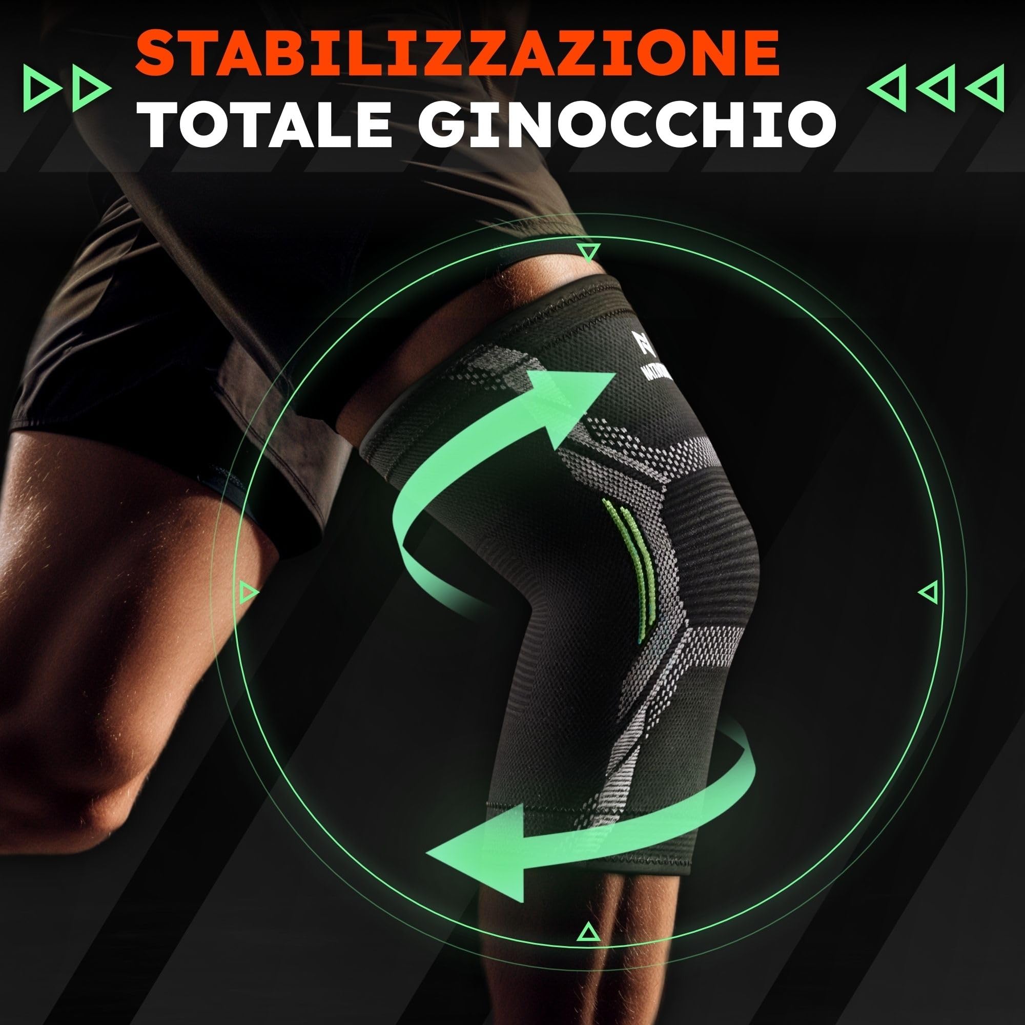 NativoDex Ginocchiera Stabilizzante di Supporto per Menisco e Legamenti - Tutore Ginocchio Antiscivolo di Compressione per Uomo e Donna - Ginocchiere Palestra