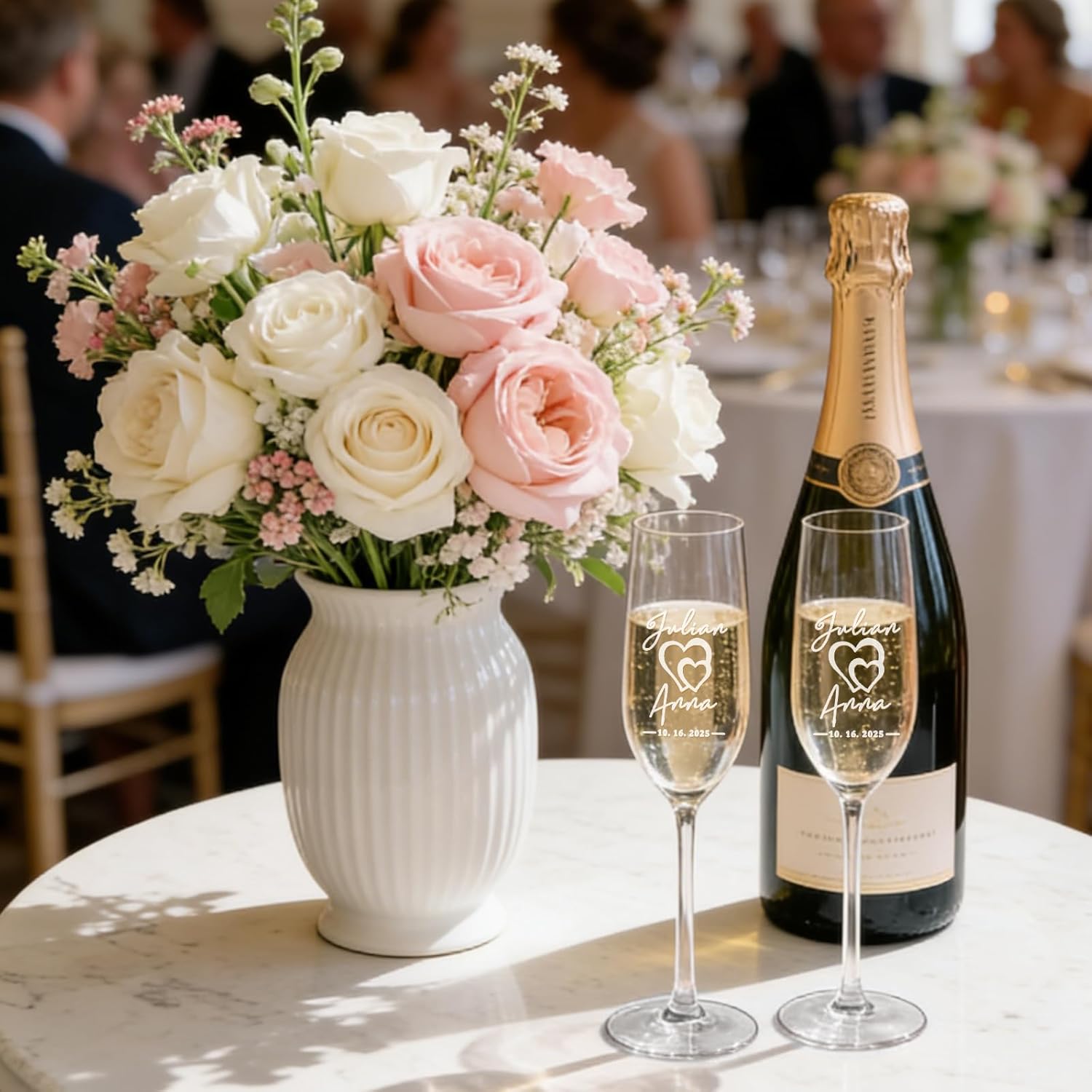 Mr & Mrs Personalized Champagne Flutes - Custom Engraved Wedding Gifts Customized Crystal Glasses for Couple Set of 2 Anniversary Engagements Anniversary Bridal Shower Party - Image 6