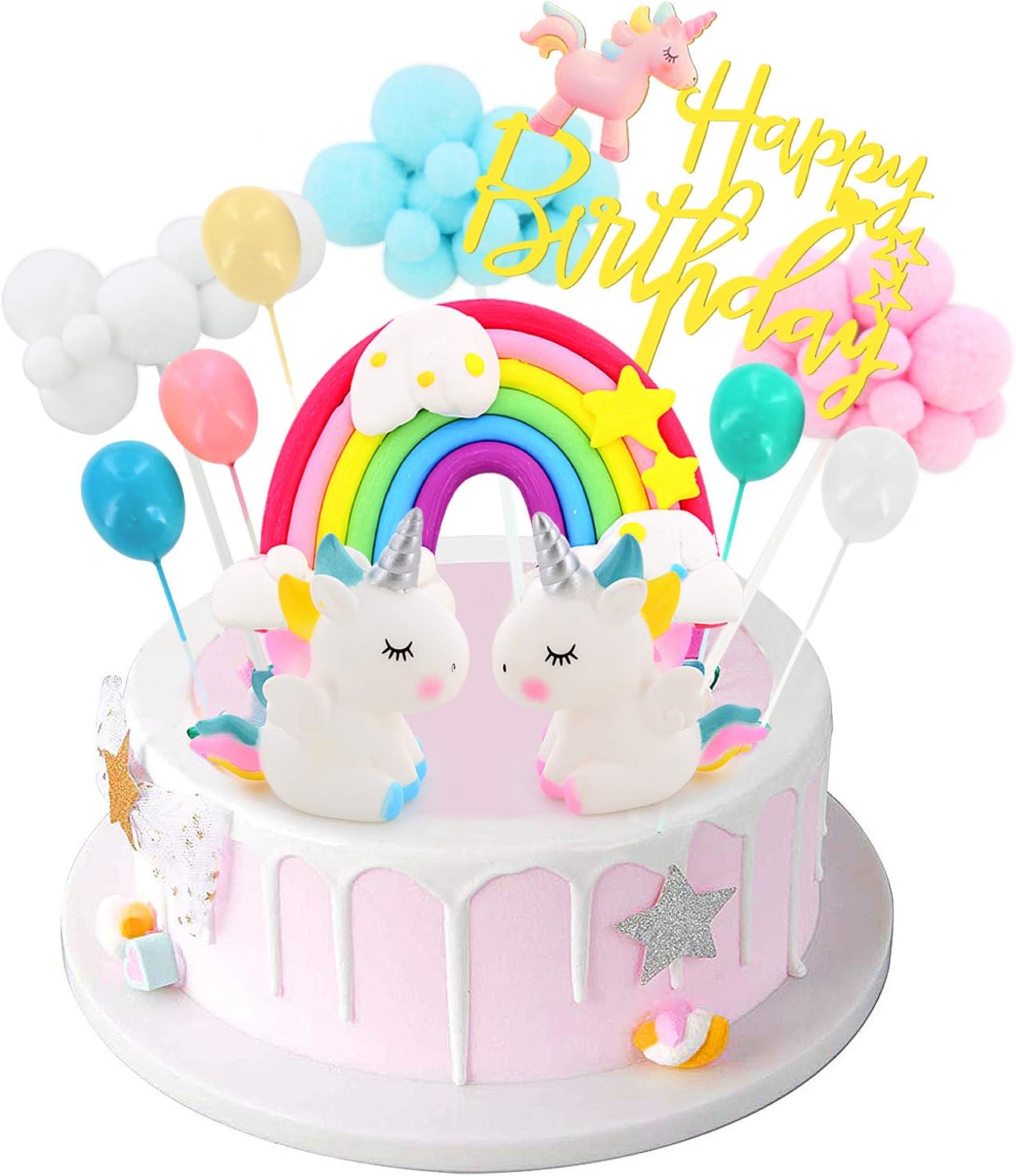 Birthday Unicorn Cake Topper,Rainbow Balloon Cake Decorations Cupcake Toppers for Girls Unicorn Birthday Party Supplies