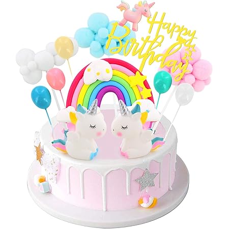 Happy Birthday Unicorn Cake Topper Unicorn Birthday Party Supplies Cake Decorations For Kids Amazon In Home Kitchen