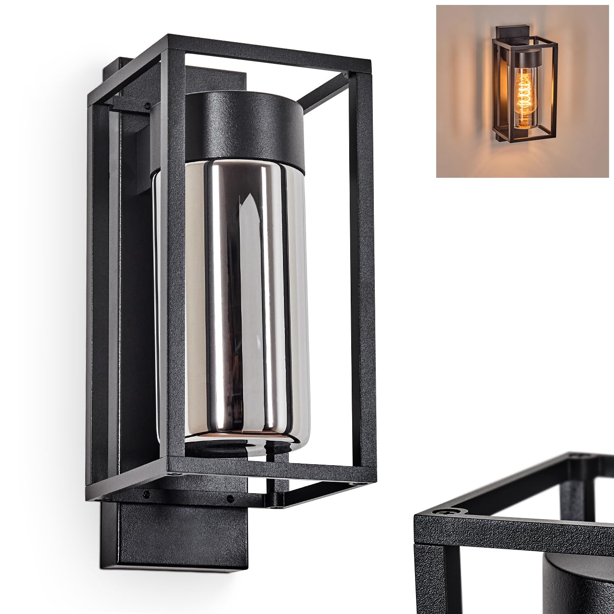 HOFSTEIN Außenwandleuchte Boucinho, Außenwandlampe aus Metall/Glas in Schwarz/Rauch, Wechselglas Klar, Wandleuchte Down außen mit tollem Lichteffekt, E27, IP44, Hof, Außenbereich, Terrasse, Haustüre
