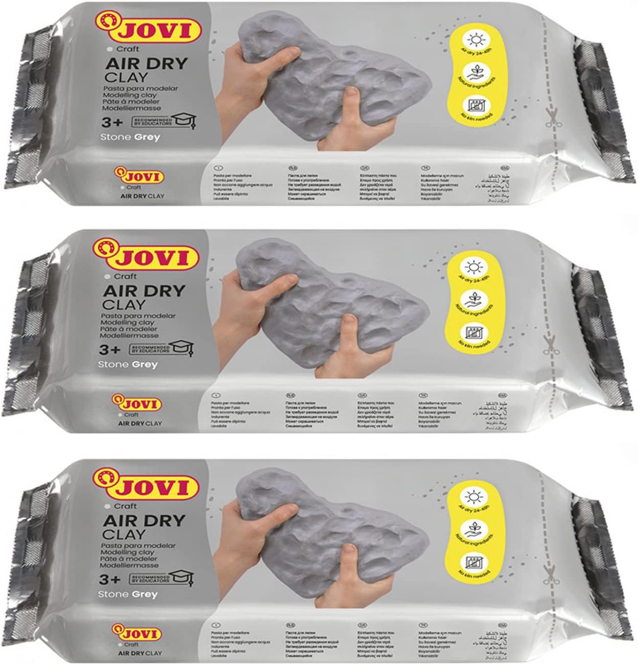 European Air-Dry Modeling Grey Clay 3 Packets - Each Pack of 250 Grams for Sculpting Pottery Art & Craft Handicraft Educational Purpose Fine Motor Skills