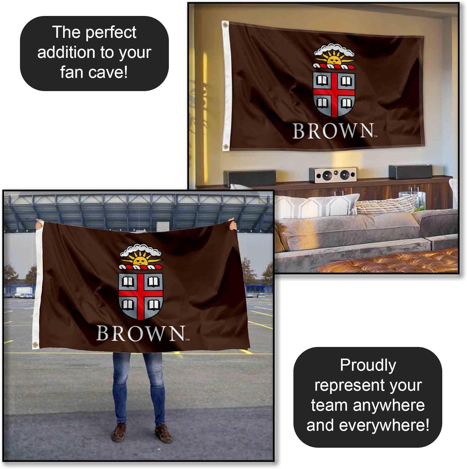 College Flags & Banners Co. Brown Bears Logo Large Grommet Banner Flag - Image 5
