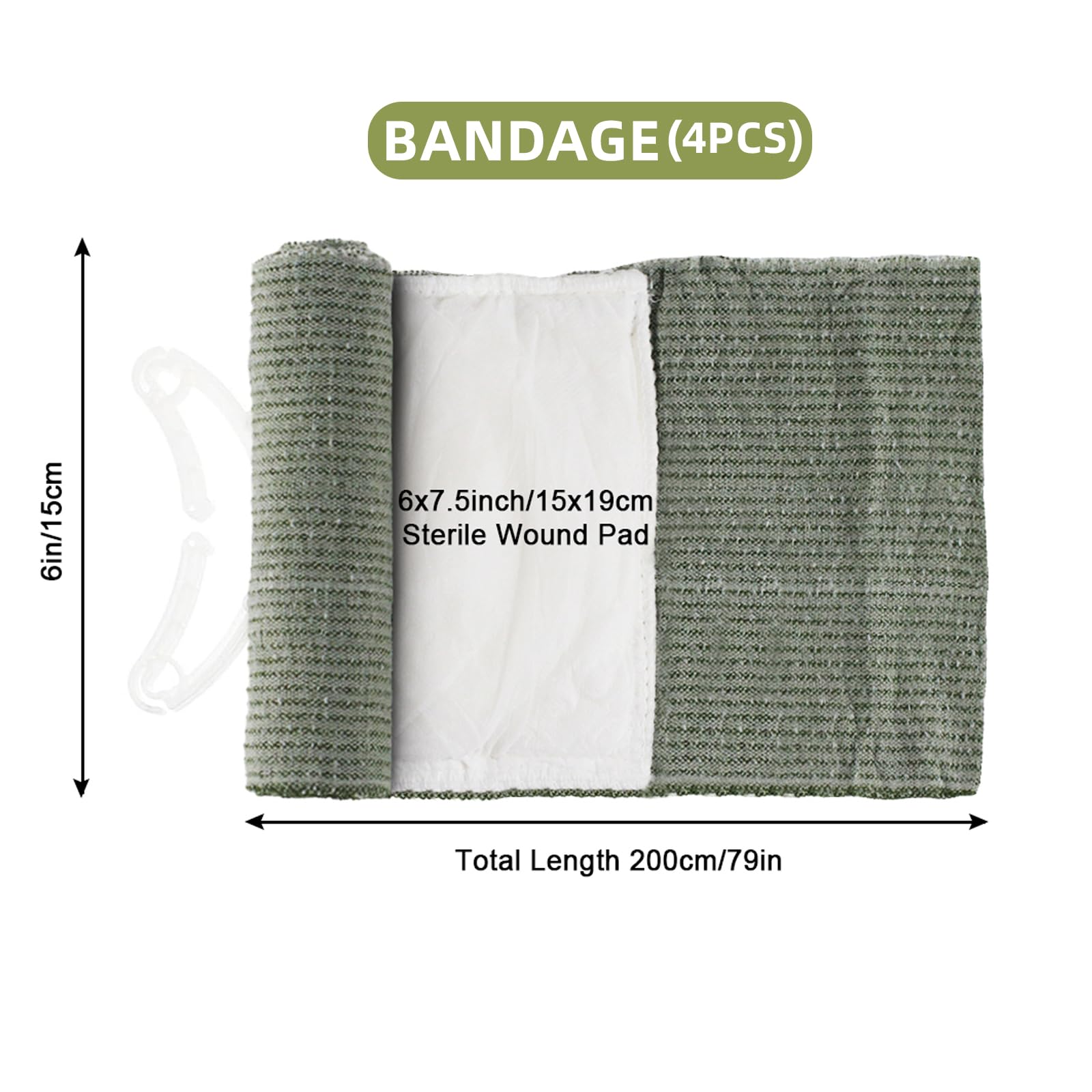 4 Pcs Pansement Israelien, Garrot Tourniquet Militaire de 6" Pansement Compressif pour les Premiers Secours d'Urgence, Soins des Blessures de Combat, Auto-Sauvetage