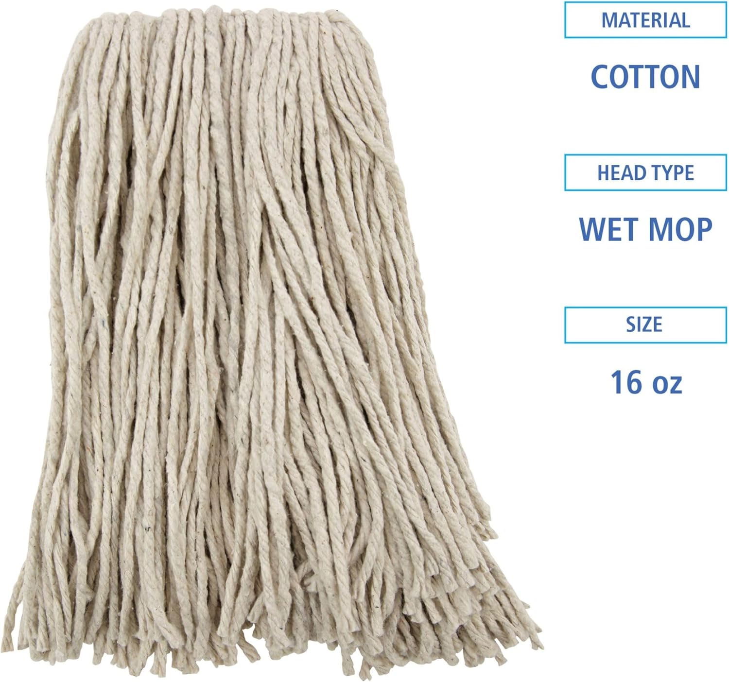 Boardwalk Premium Cut-End Wet Mop Heads, Cotton, 16oz, White, 12/Carton