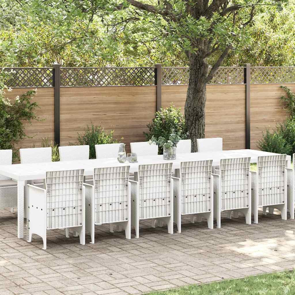 vidaXL Set da Pranzo da Giardino con Cuscini 15 PCS Bianco PP, Set da Pranzo per familiari all'aperto, Rettangolare, arredo Moderno, Chic per Feste in Giardino