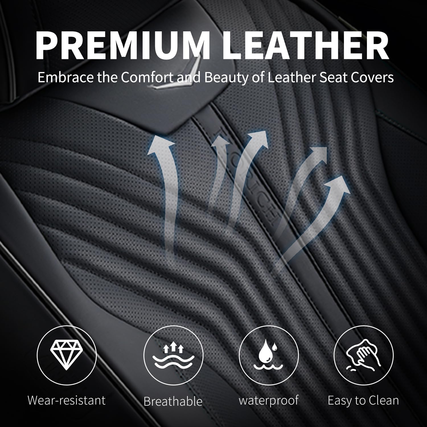 FLORICH Leather Car Seat Cover Automotive Seat Covers Front Seat Waterproof Full Coverage Car Seat Cushion Protector Universal Fit for Most Cars Trucks SUV, Black