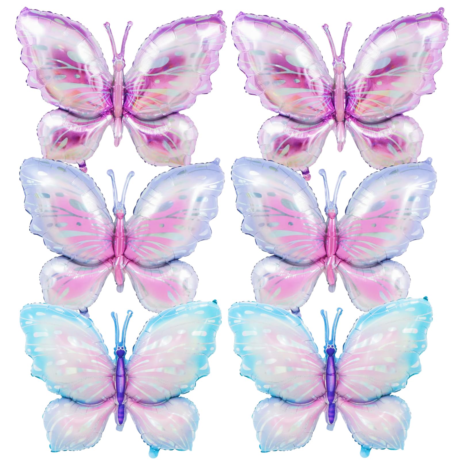 6 Pieces 39 Inches Butterfly Balloons - Large Gradient Butterflies Foil Mylar Balloons for Birthdays, Garden, Spring Decorations, Butterfly-Themed
