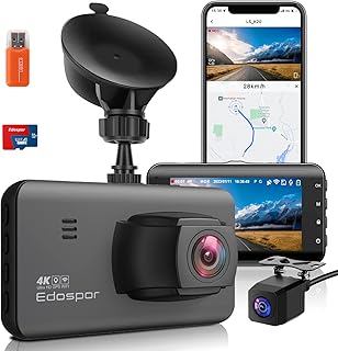 4K Dash Cam Front and Rear(1080P FHD) with GPS & WiFi, Dual Dashcam for Car with Super Night Vision, Parking Mode, 64G SD Card, 170° Wide Angle, G-Sensor,3" IPS Display, APP Control, Support 256GB Max