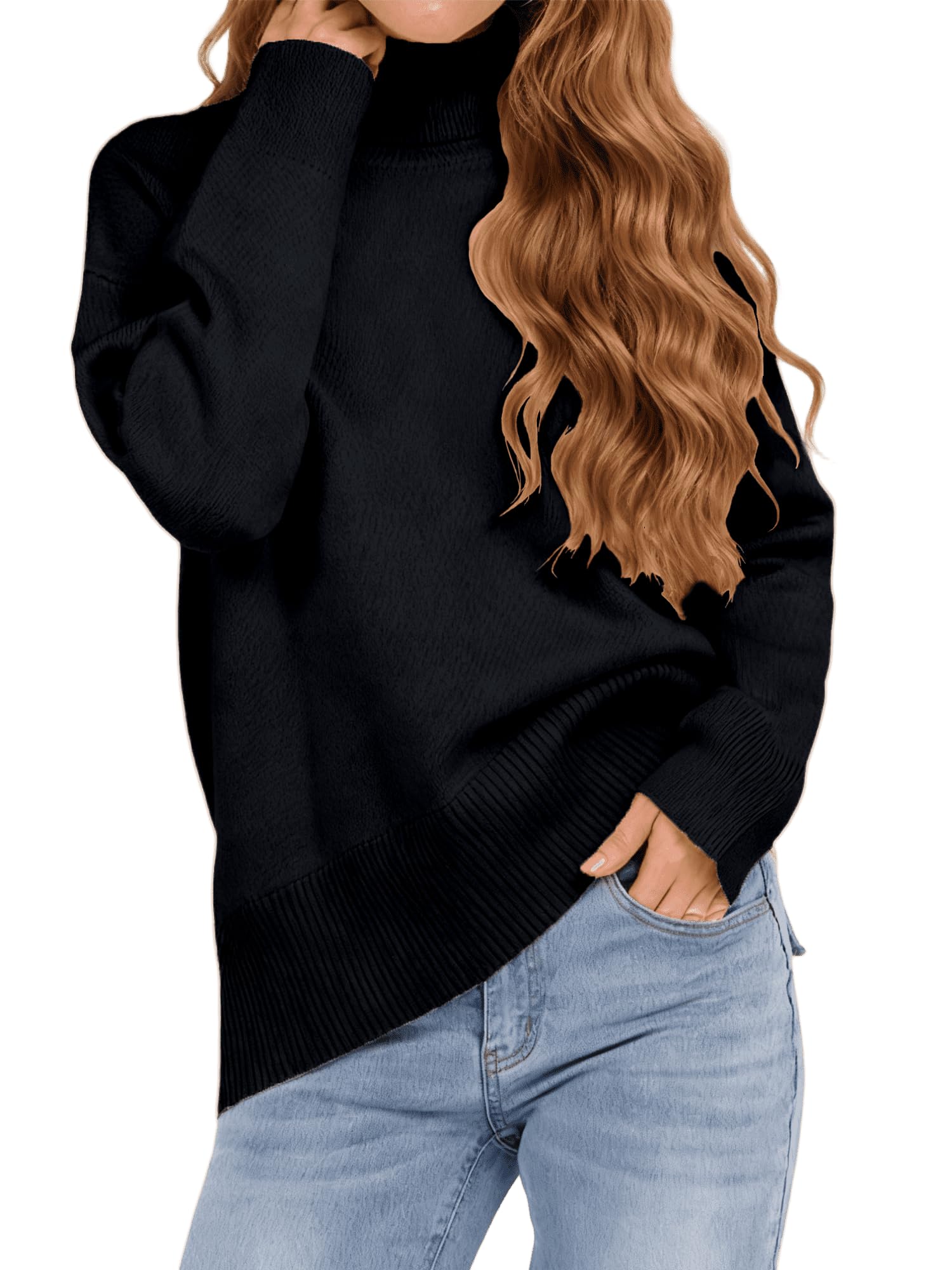Womens Turtleneck Sweaters 2026 Soft Cozy Long Sleeve Pullover Sweater Casual Loose Fit Jumper Tops