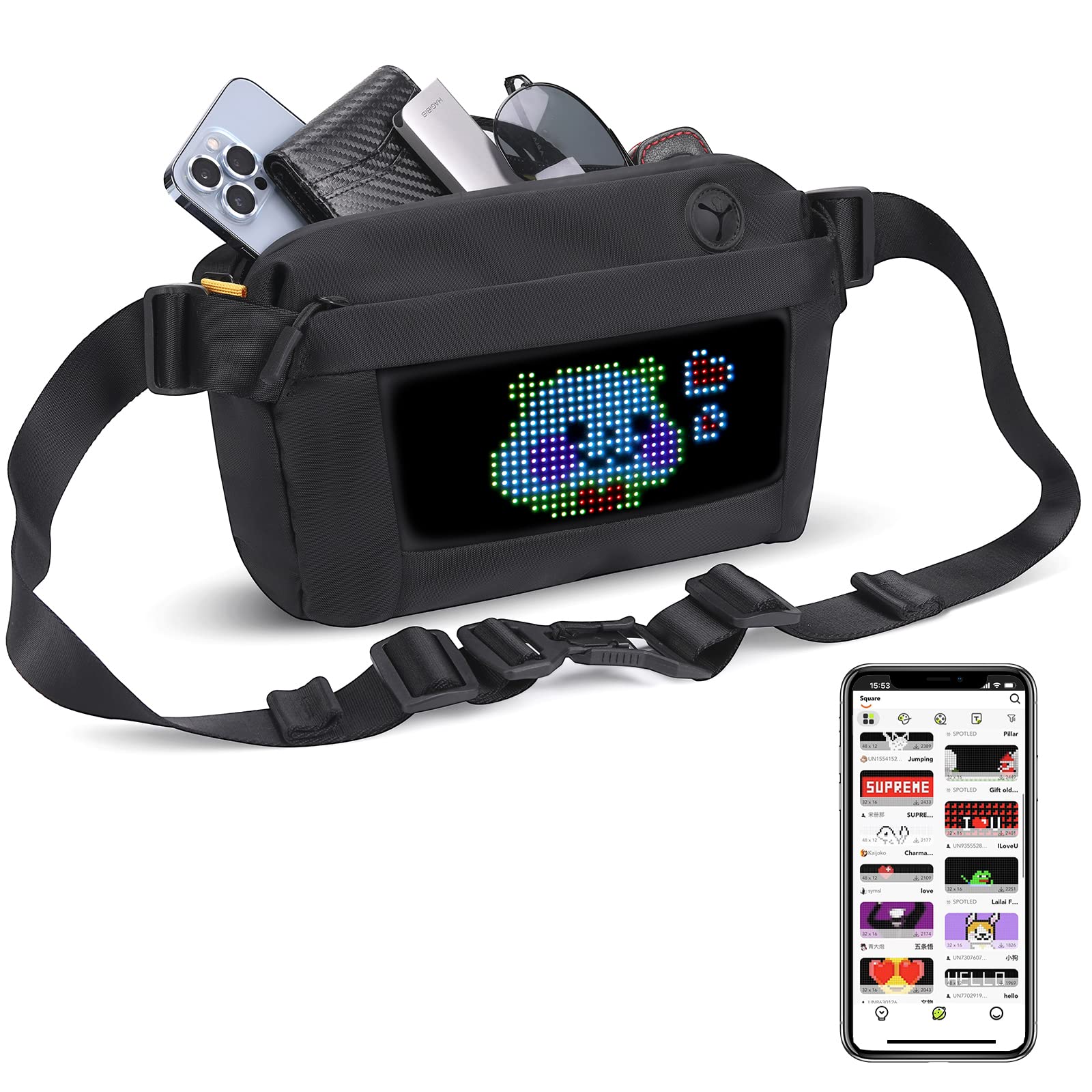 LED Display Fanny Pack with Programmable Screen Anime Sling Bag，Waterproof Pixel Crossbody Bag，Men and Women Bicycle Outdoor Travel Backpacks