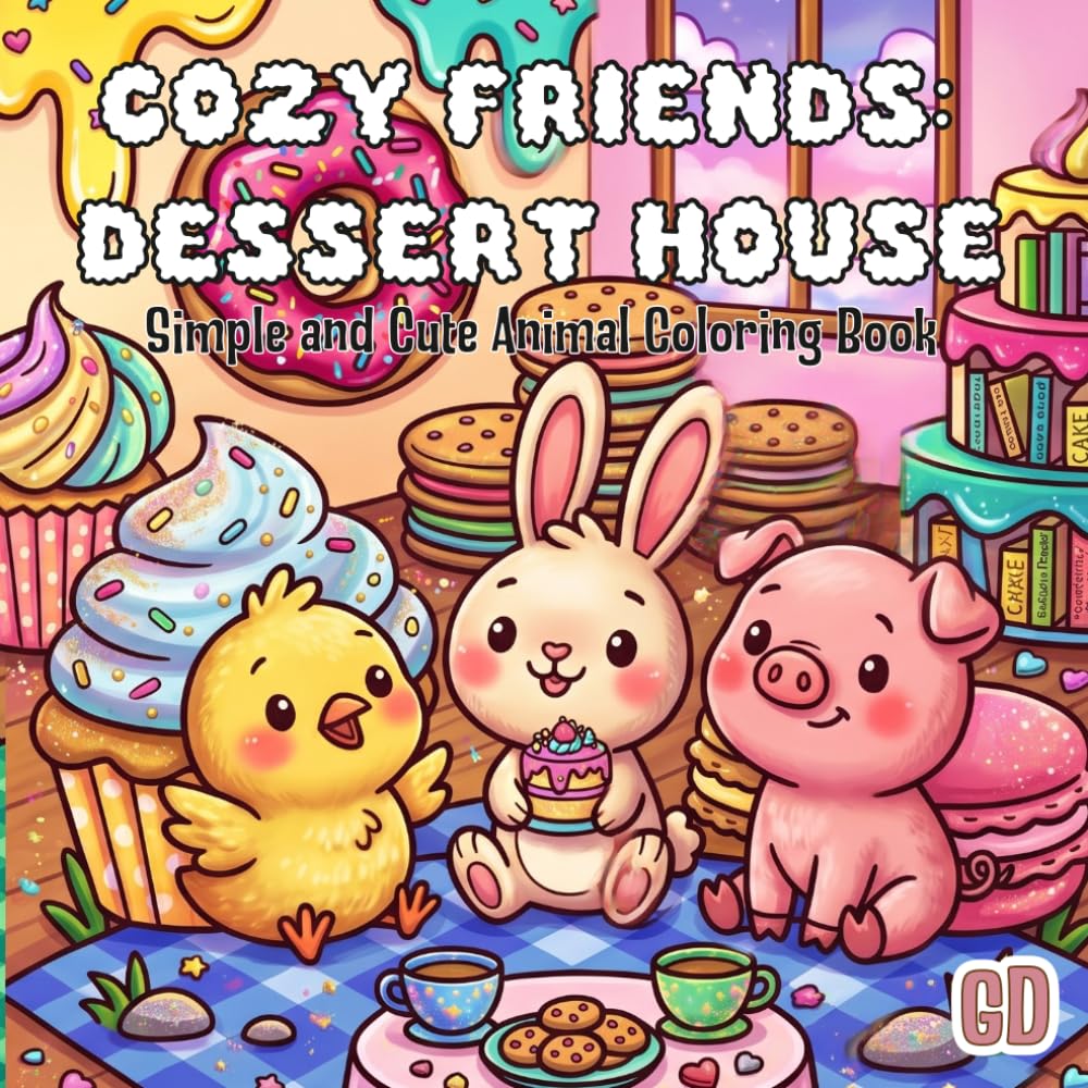 Cozy Friends: Dessert House: Sweet Adventures with Bunny, Chick & Piglet: Dessert House Coloring Book for Kids