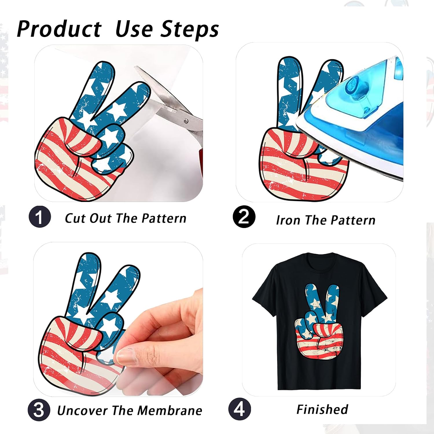 4th of July Iron on Sticker Patches for Clothes 6 Pcs Independence Day Vinyl Heat Transfers Decals Patriotic Clothes Craft DIY Decorations American Flag Iron on Decals for T-Shirts Clothing