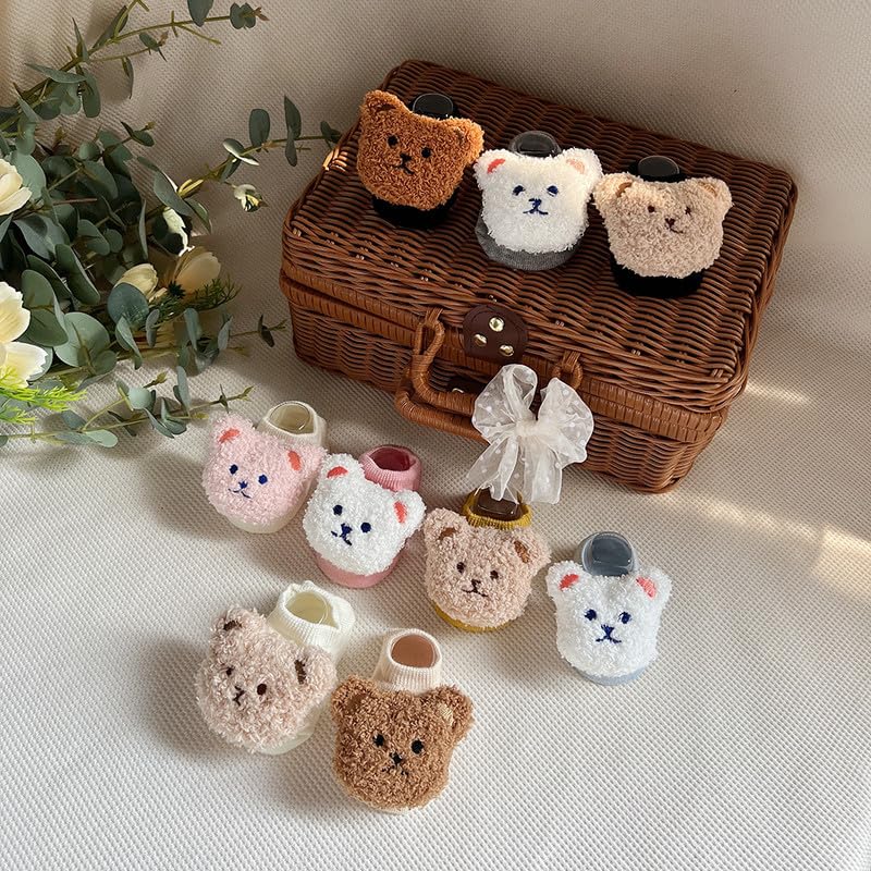 MAAGHI 3-6 Months Baby Bear Slippers—Non-Slip Cozy Floor Anti-Slip Cartoon Ankle-Length Socks for Baby Boys, Baby Girls, Babies (Pink) 2
