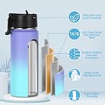 Volhoply 18oz Bouteille d'eau isolée en vrac 2 Pack,Bouteille d'eau en acier inoxydable pour enfants avec paille,Boute en métal réutilisable à l'intérieur de la bouche,Flacon de sport à double paroi pour boissons froides(Assortiment,2 Jeu)