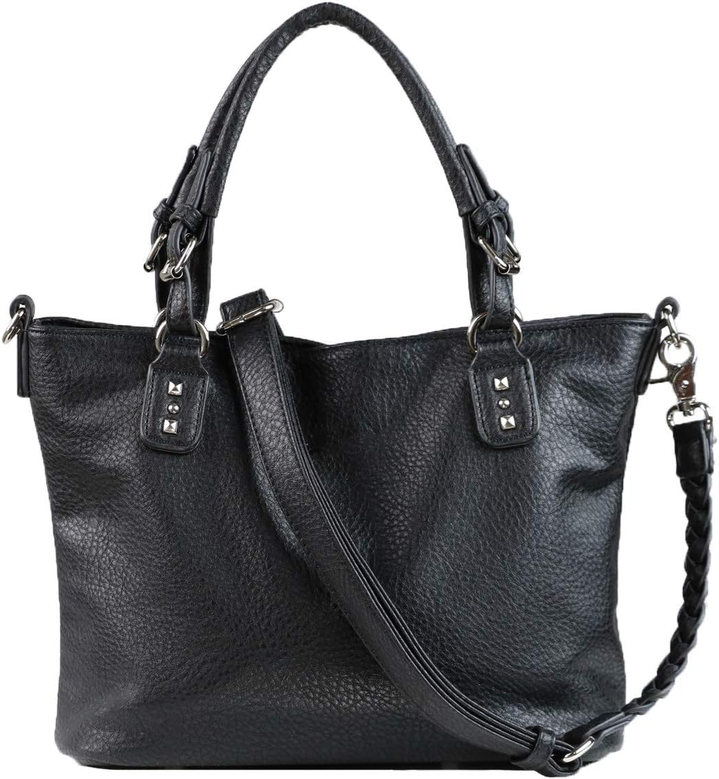 Lady Conceal Concealed Ella Carry Purse for Women – Locking Zippers, Braided Strap, Holster Included, Faux Leather Tote | Locking Zippers, Braided Strap, Holster Included