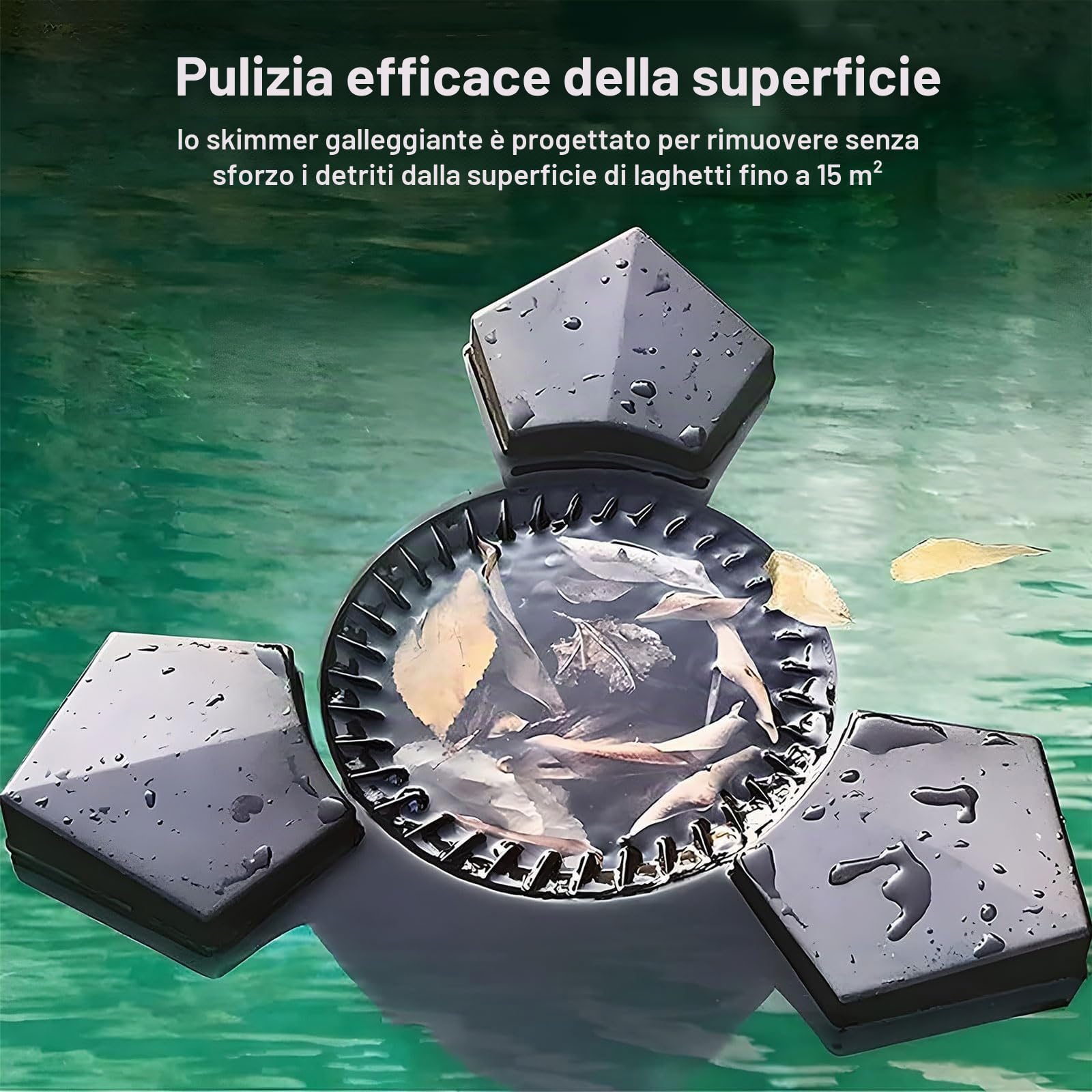 Skimmer galleggiante per laghetto con pompa e cavo di alimentazione – Pulitore automatico 2 in 1 per giardino, esterno, stagni e laghi