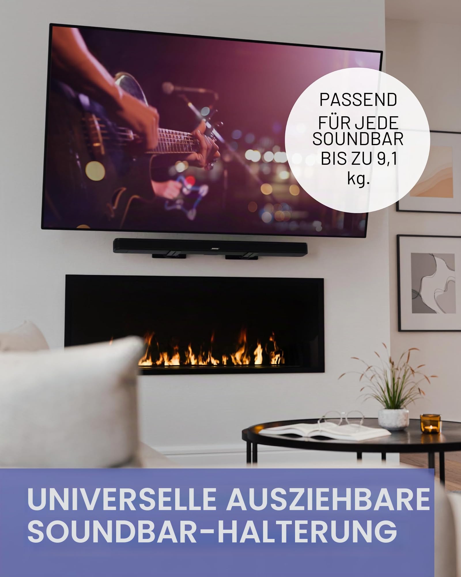 Sanus Universelle ausziehbare Soundbar-Wandhalterung – kompatibel mit den meisten Soundbars, unter TV-Lautsprecherhalterungen für eine einfache und sichere Installation Ihrer Soundbar