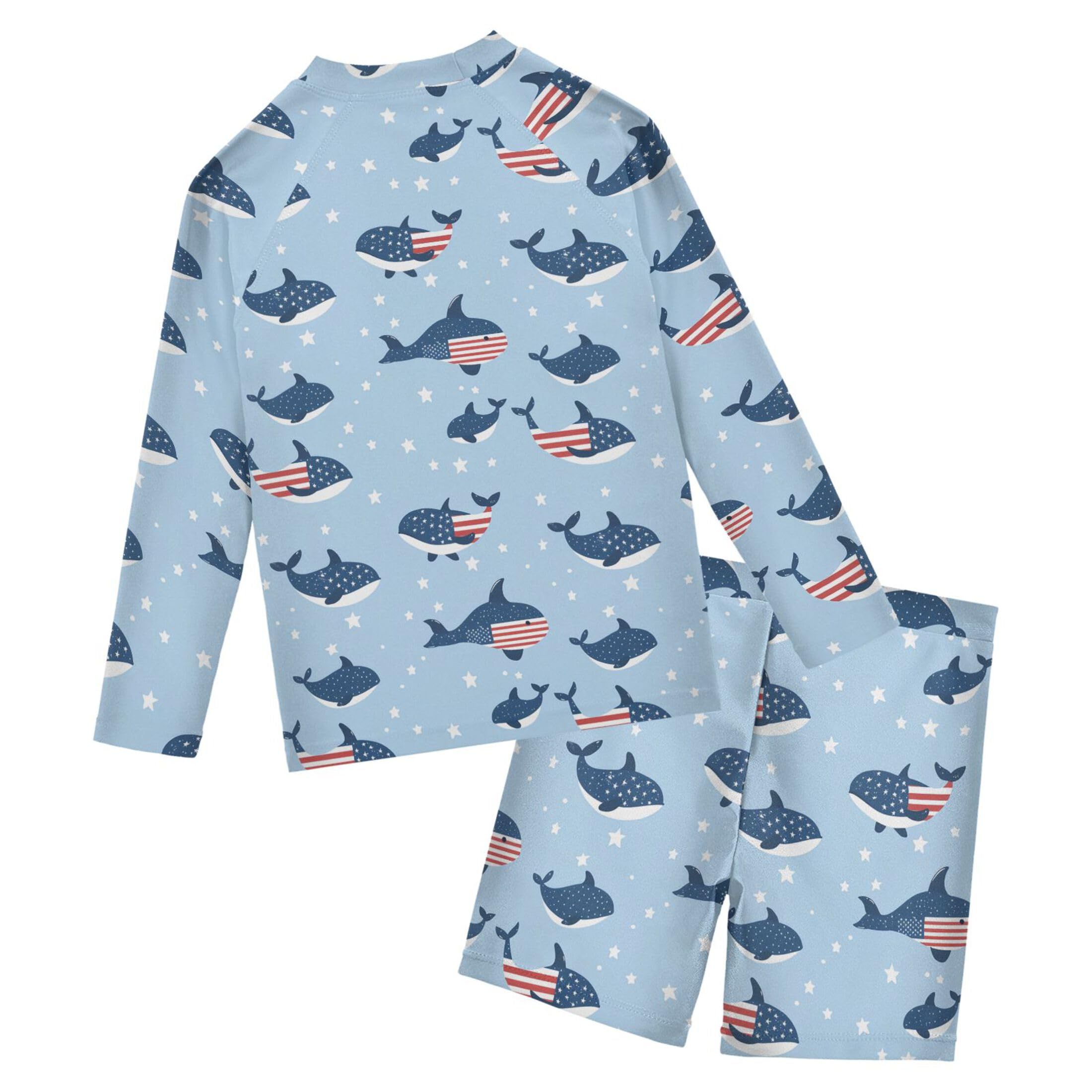 July 4th Independence Day Whale Baby Boys' Toddler Long Sleeved Rashguard Swim Bathing Suit Set B0404605