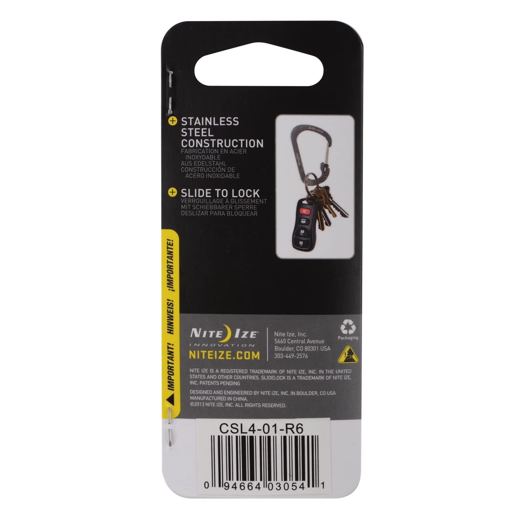 Nite Ize Csl4-01-R6 #4 Black Slidelock Carabiner