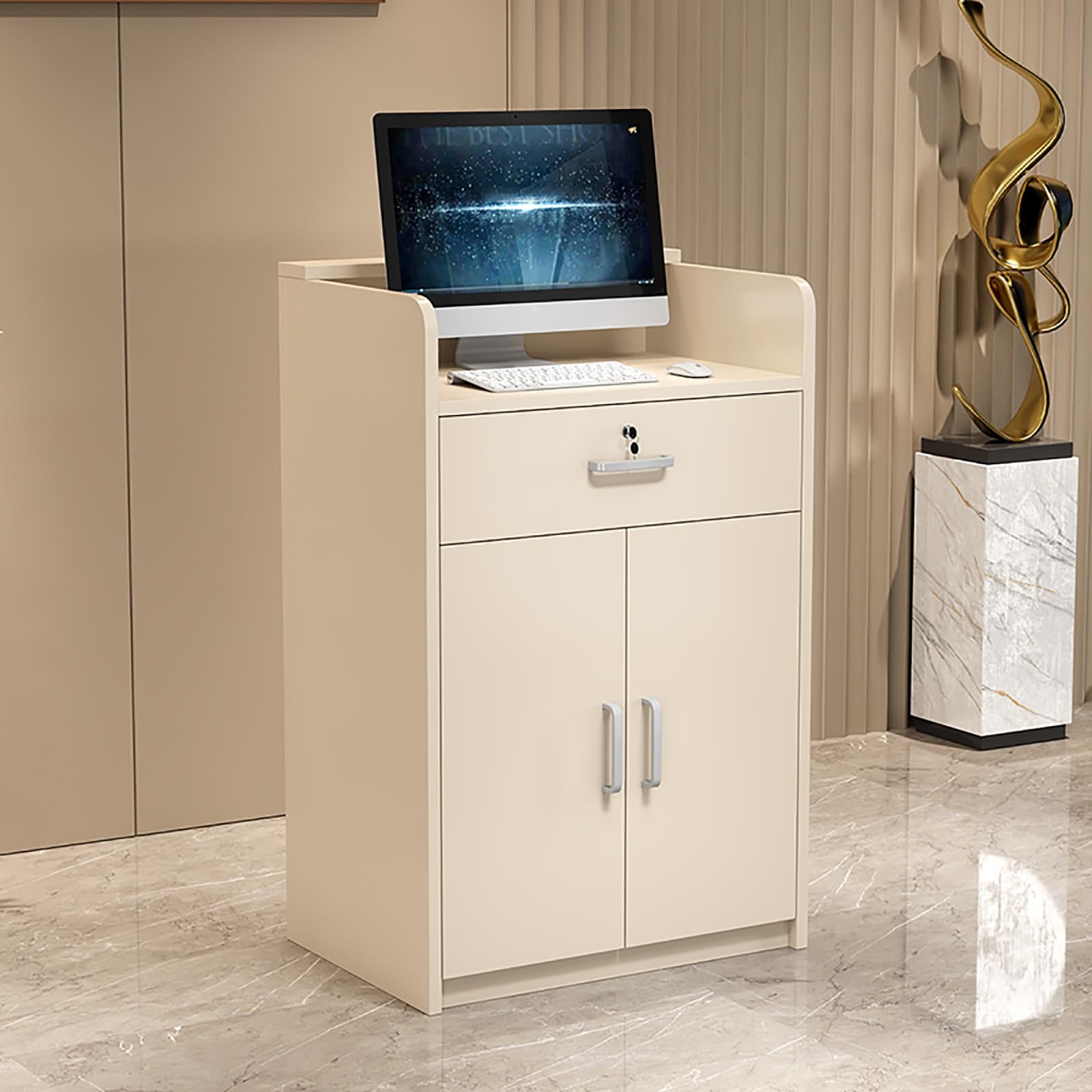 Modernwith Ders RetailCounter - Caja de oficina con cerradura para empresas, configuración funcional de área de recepción