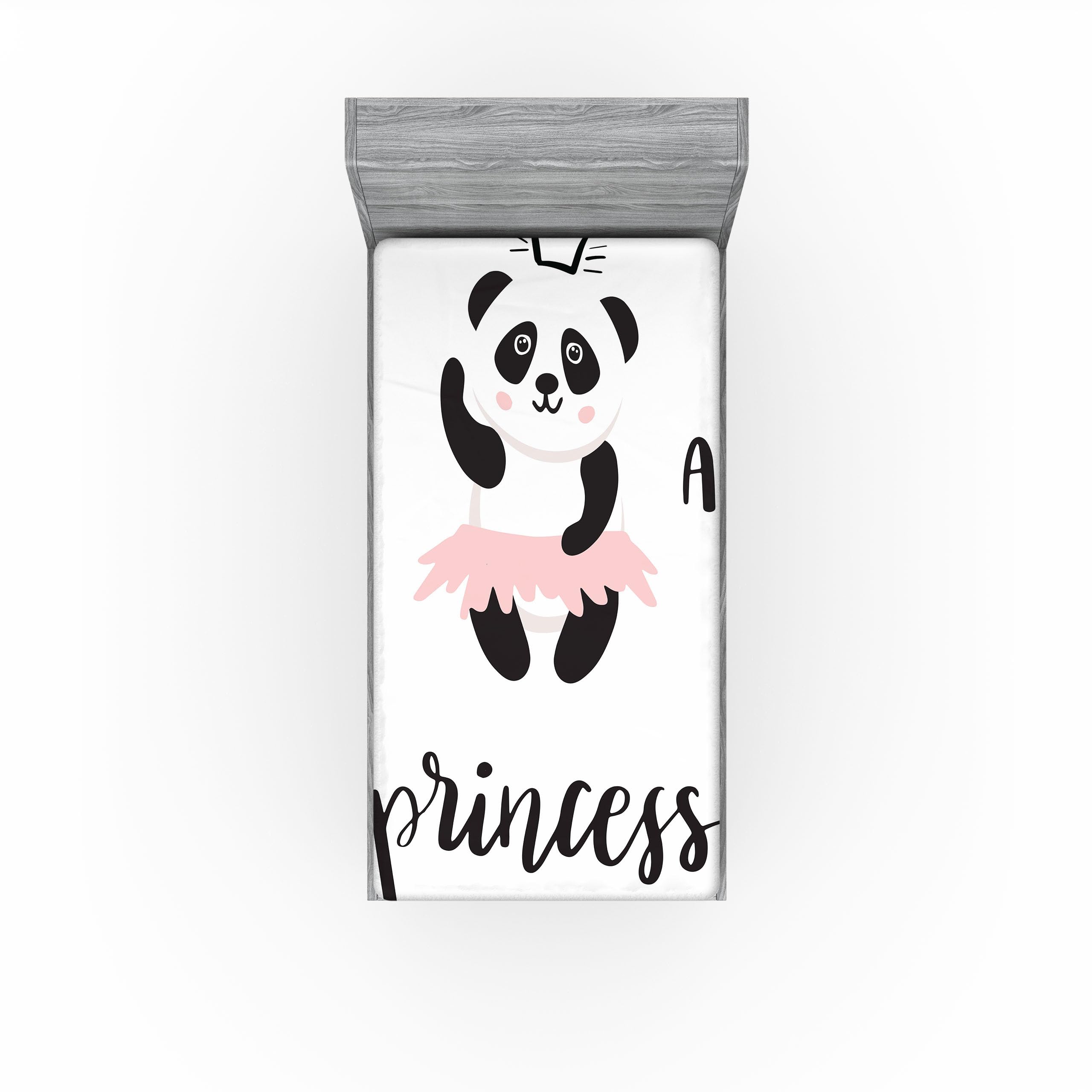 Ambesonne Cartoon 2 Pack Fitted Sheet, Ballerina and Panda Themed, Bed Cover All-Round Elastic Deep Pockets 2 Pieces, Package Contains 2 Twin XL Size Fitted Sheets, Grey Rose