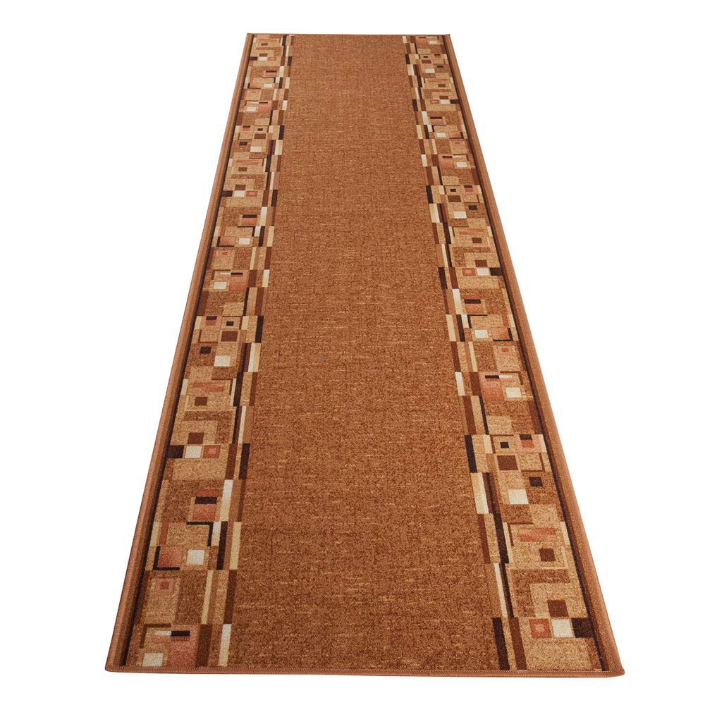 TAPISO Anti Rutsch Teppich Läufer rutschfest Brücke Meterware Modern Hellbraun Braun Vierecke Figuren Design Flur Küche Wohnzimmer 100 x… – Ansicht 7