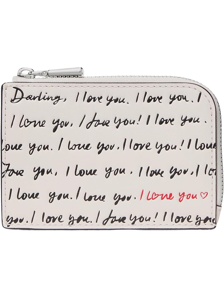 Multi Kate Spade New York Mini Zip Card Case I Love You Script Embossed Leather Mini Zip Card Case