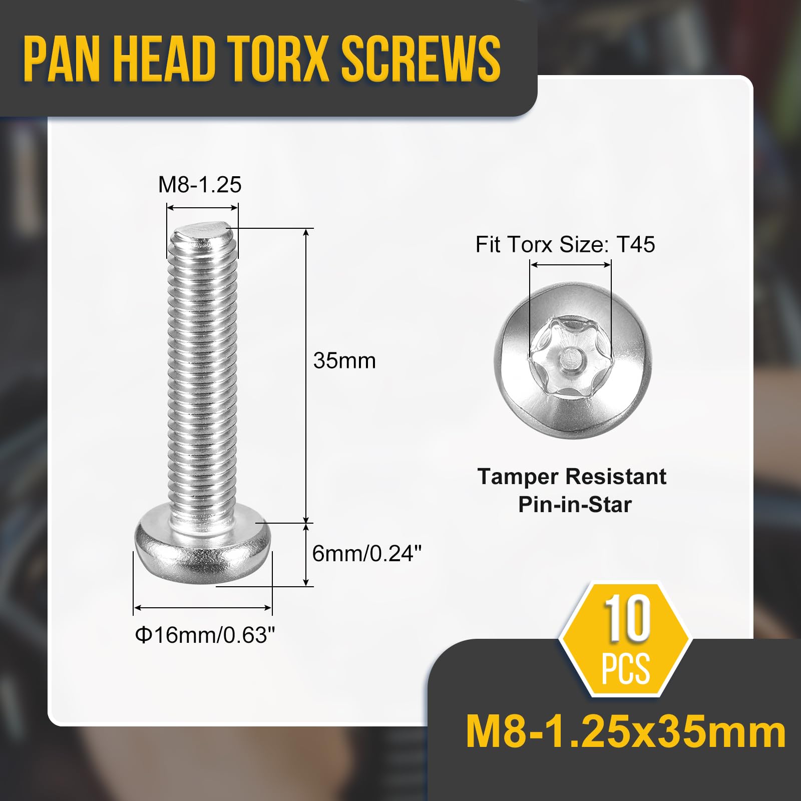 DTGN M8x35mm Pan Head Torx Security Screw, 10Pack, Good for Machinery - Image 2