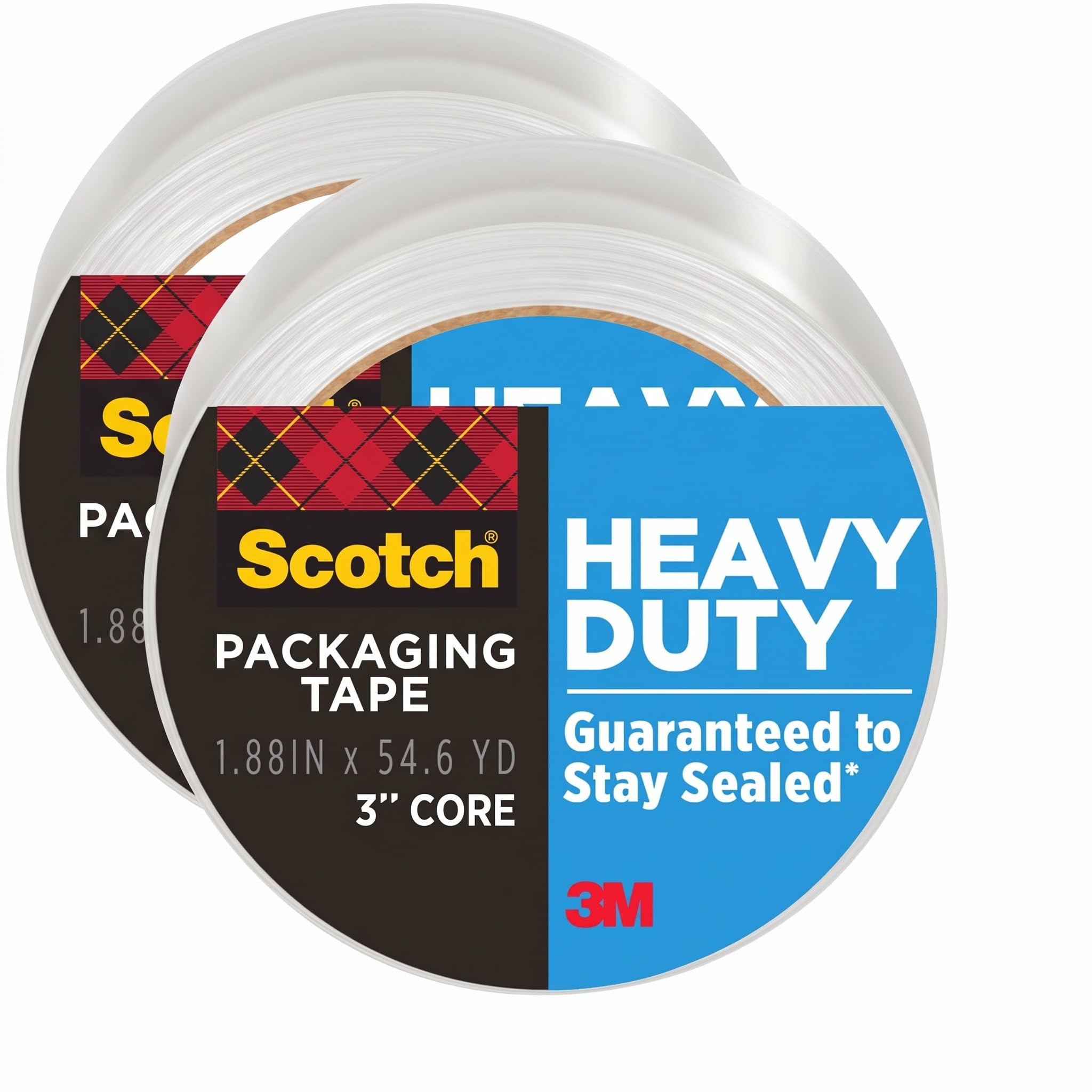 Scotch Heavy Duty Shipping Packing Tape, Clear, Shipping and Packaging Supplies, 1.88 in. x 54.6 yd., 1 Tape Roll, (Pack of 2)